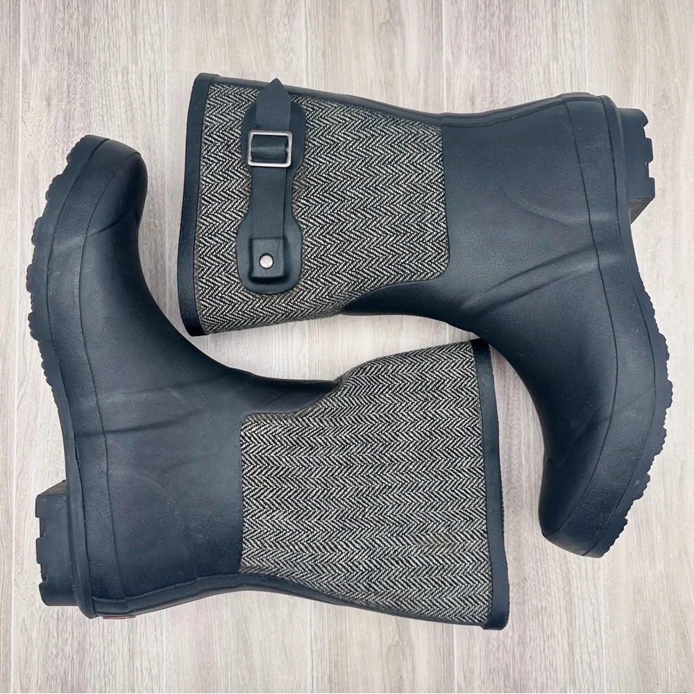 Chooka Classic Mid Calf Racer Herringbone Black Rain Boots | Size US 9 / EU 39.5
